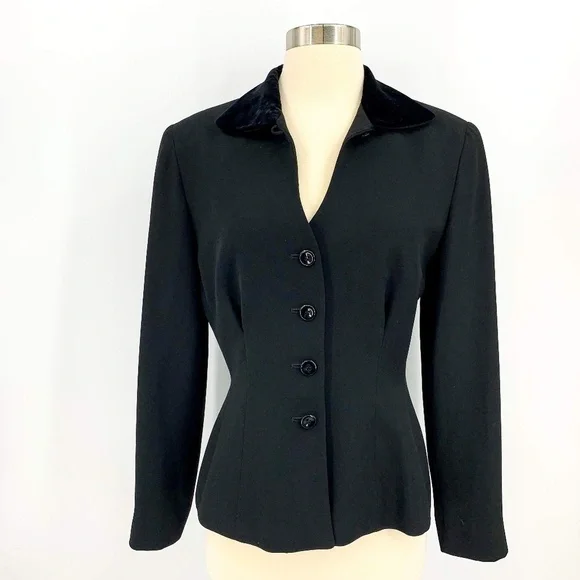 Tahari Black Blazer w/ Black Velvet Collar - Picture 1 of 7